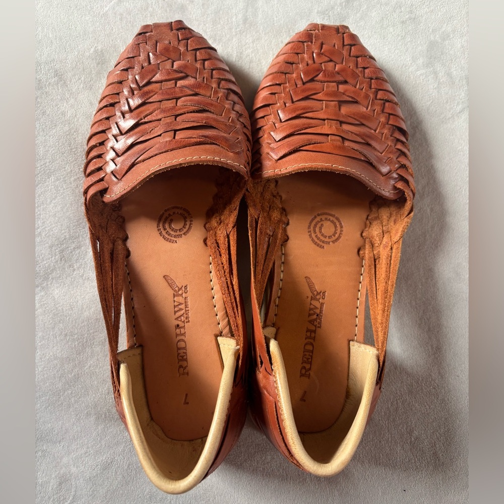 Woven Leather Huarache Sandals Brown Handmade Mexico Boho Artisan Flats Sz 7 - Picture 4 of 11